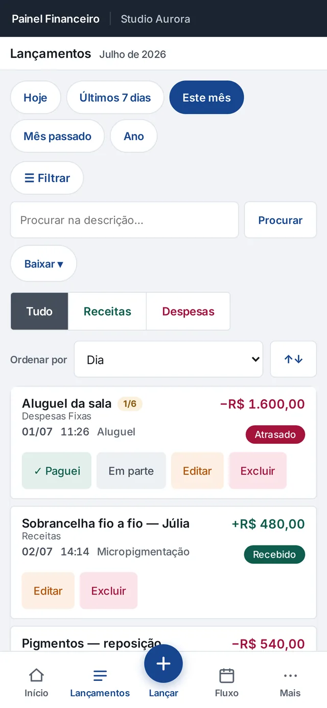 Lista de lançamentos no celular
